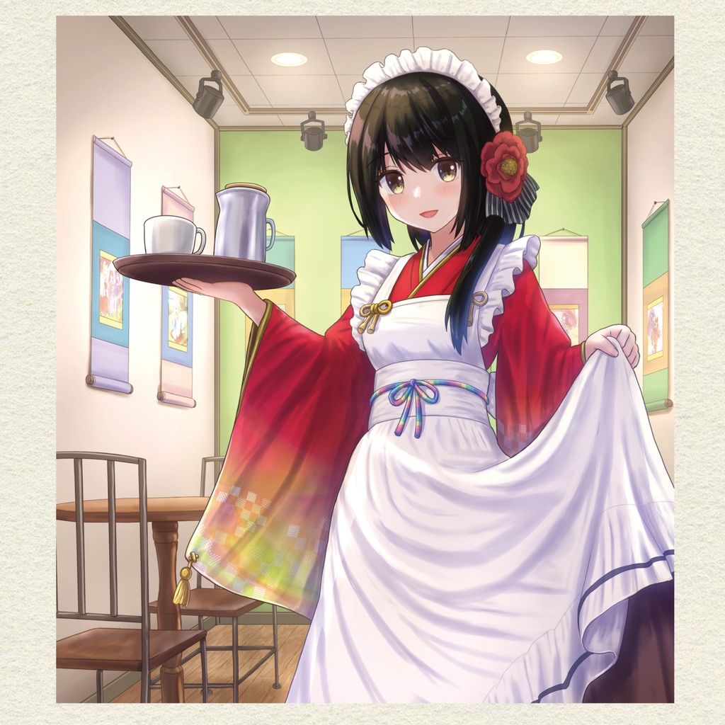 鎹アカネ「ギャラリーカフェへようこそ」複製ミニ色紙／いろは