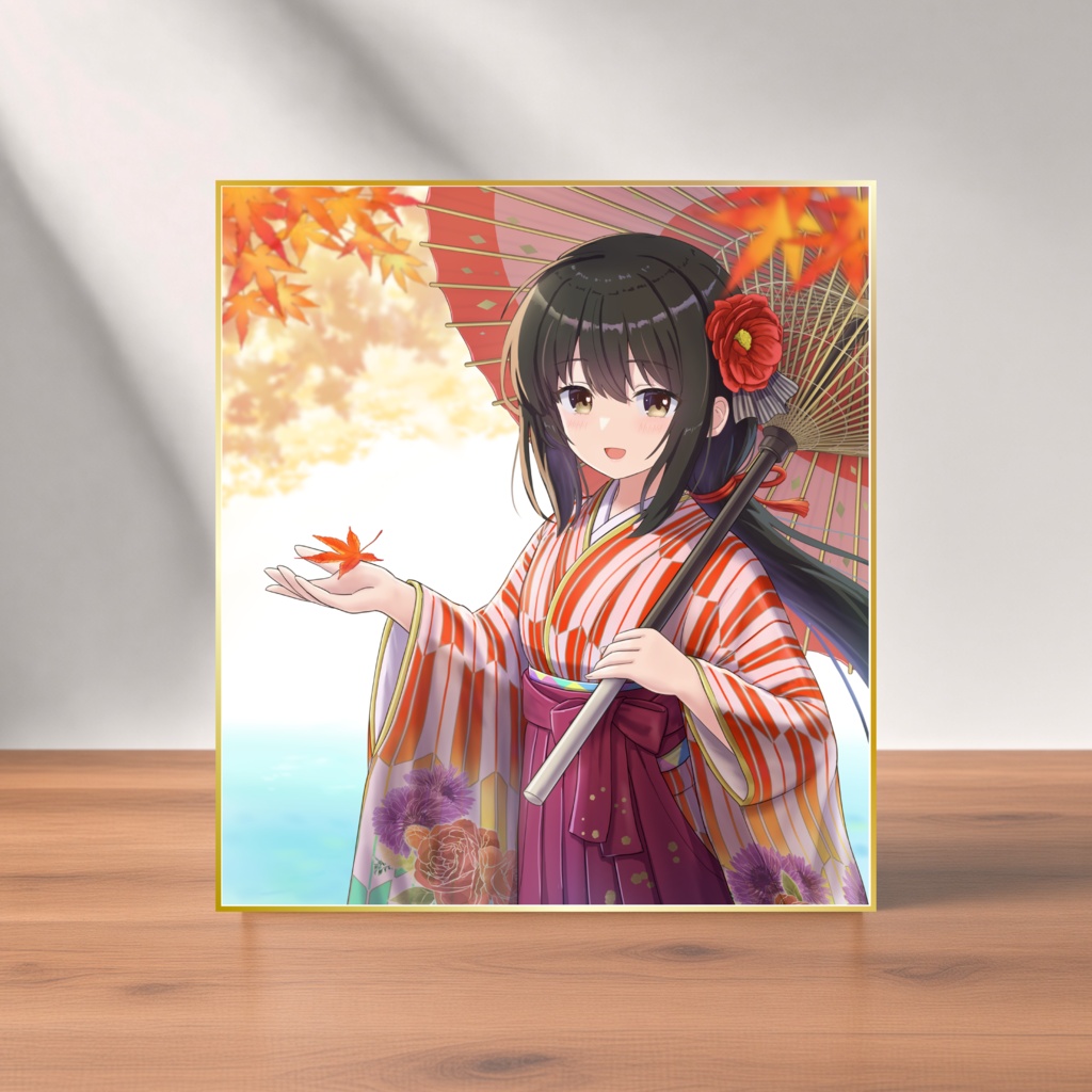 鎹アカネ「紅葉の着物娘」複製ミニ色紙／いろは