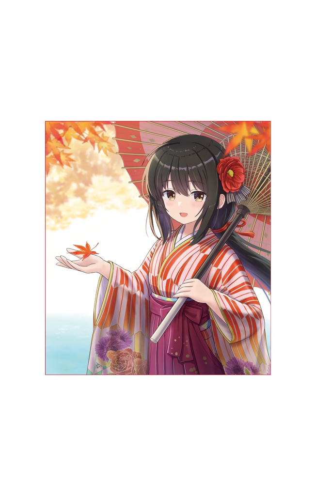 鎹アカネ「紅葉の着物娘」複製ミニ色紙／いろは