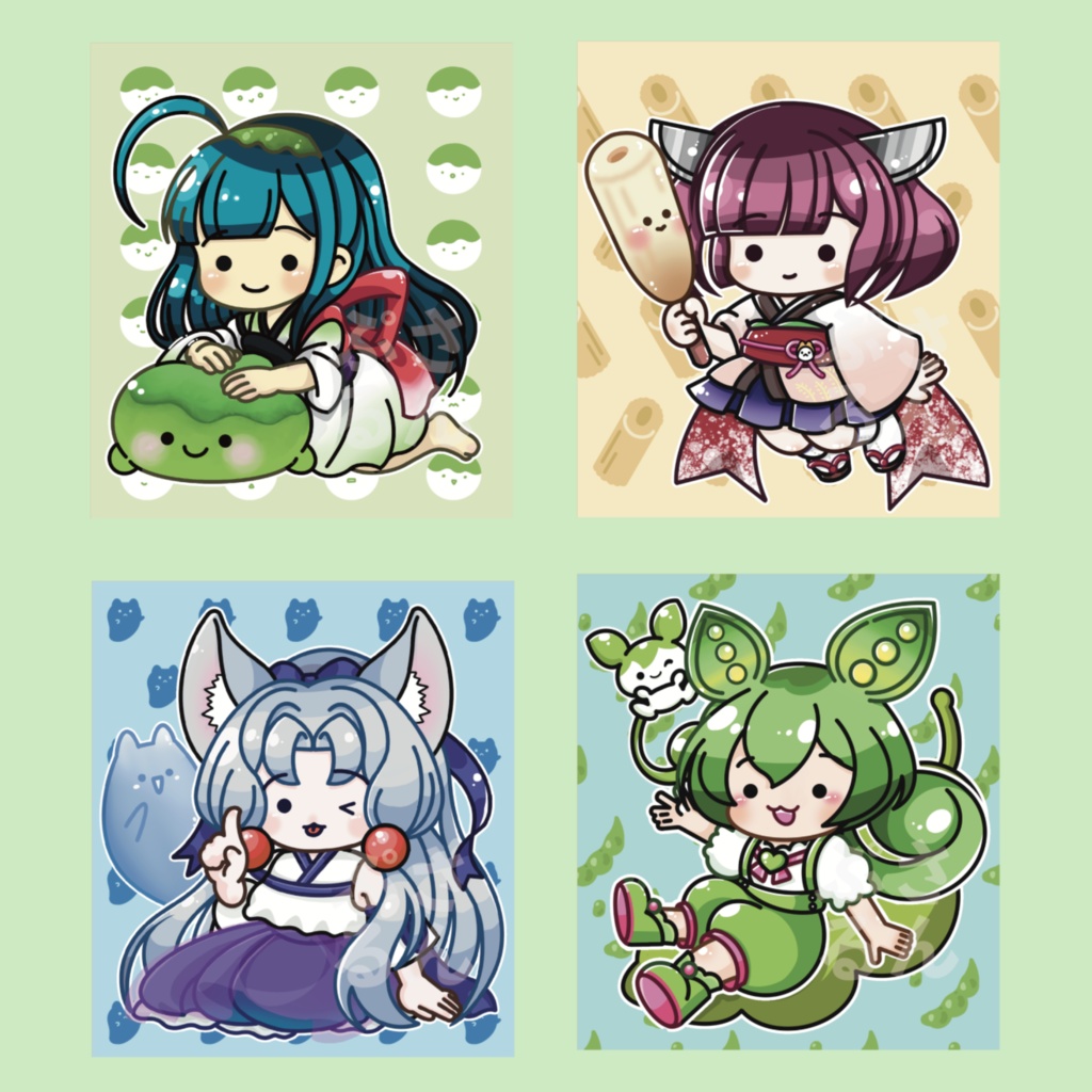 東北ずん子 東北きりたん 東北イタコ ずんだもん複製ミニ色紙/piyoko