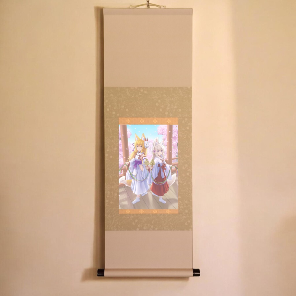 いろはコラボ　掛軸「狐娘の二人舞」