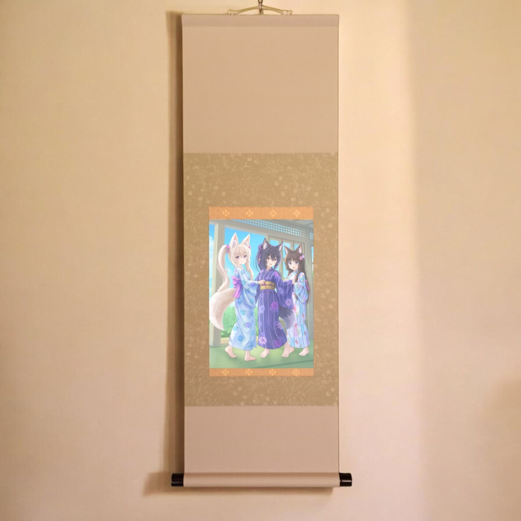 いろはコラボ　掛軸「浴衣着せ合いこ」