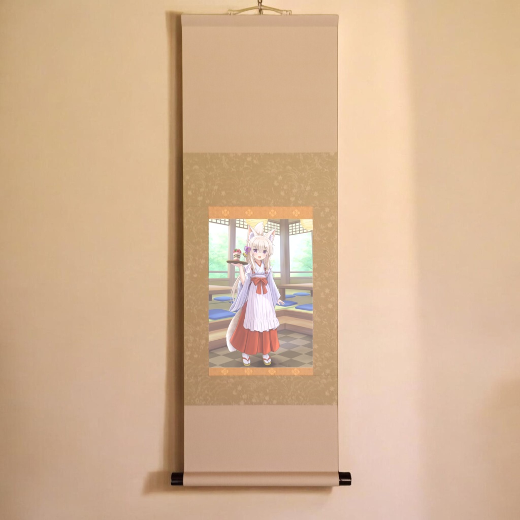 いろはコラボ　掛軸「和メイド姿の巫女狐娘」