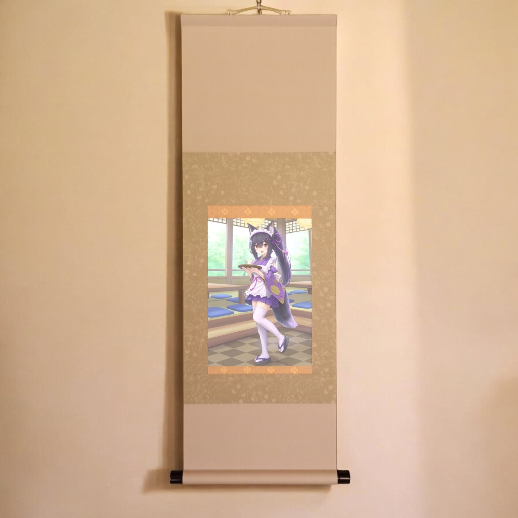 いろはコラボ　掛軸「和メイド姿の狼娘」