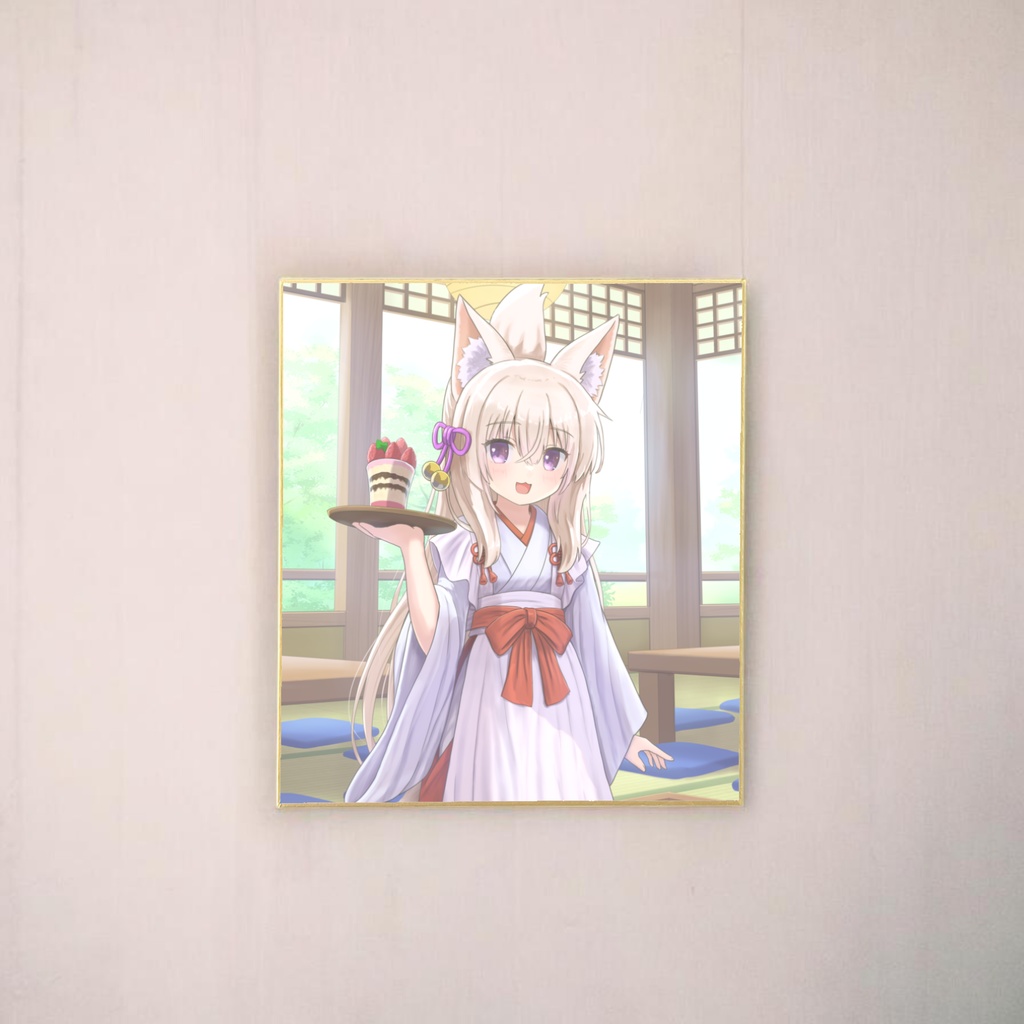 いろはコラボ　複製ミニ色紙「和メイド姿の巫女狐娘」」