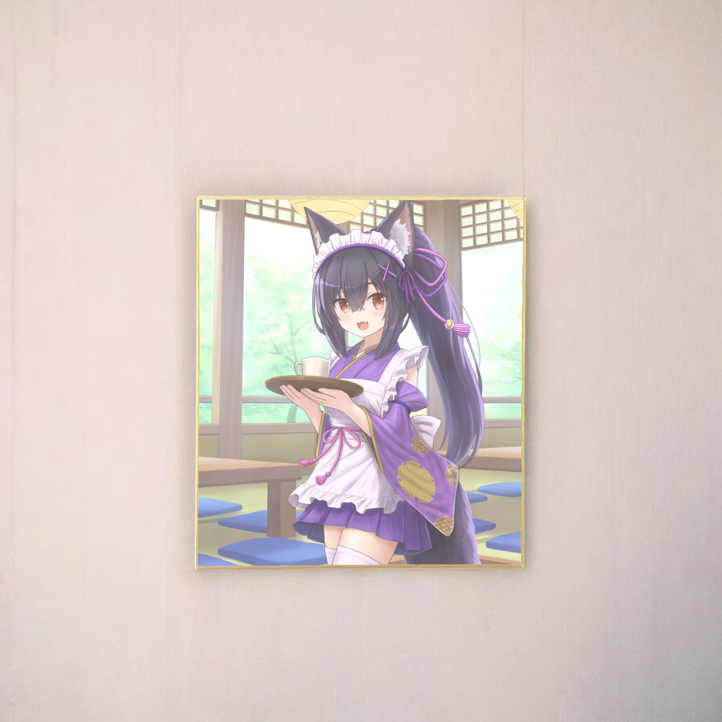 いろはコラボ　複製ミニ色紙「和メイド姿の狼娘」