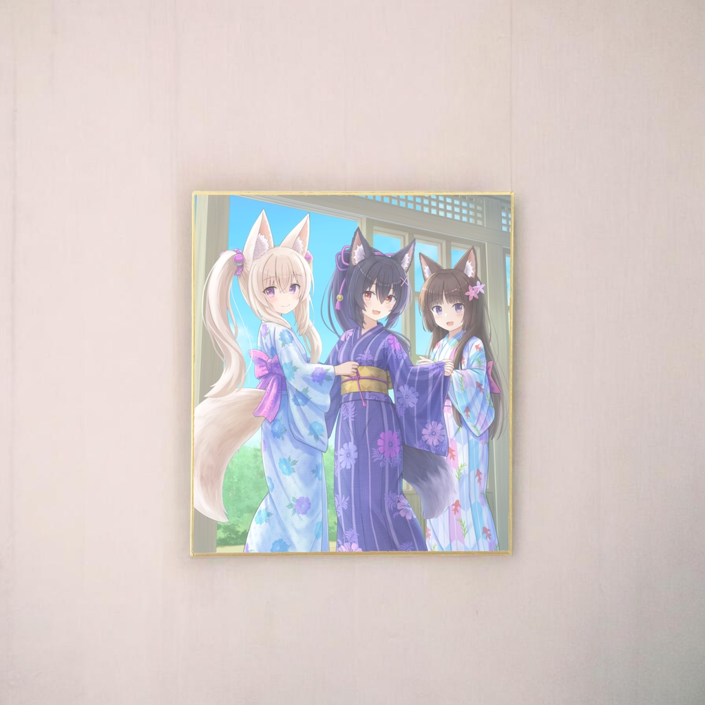 いろはコラボ　複製ミニ色紙「浴衣着せ合いこ」