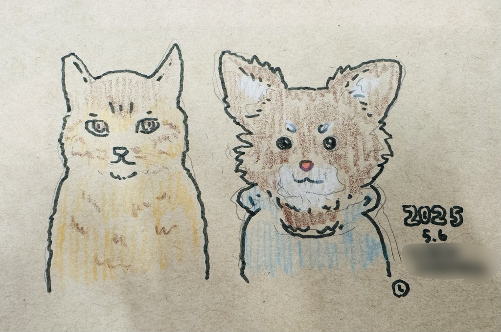 犬ちゃん、猫ちゃん、同伴者様、似顔絵を描きます。(描写2体)