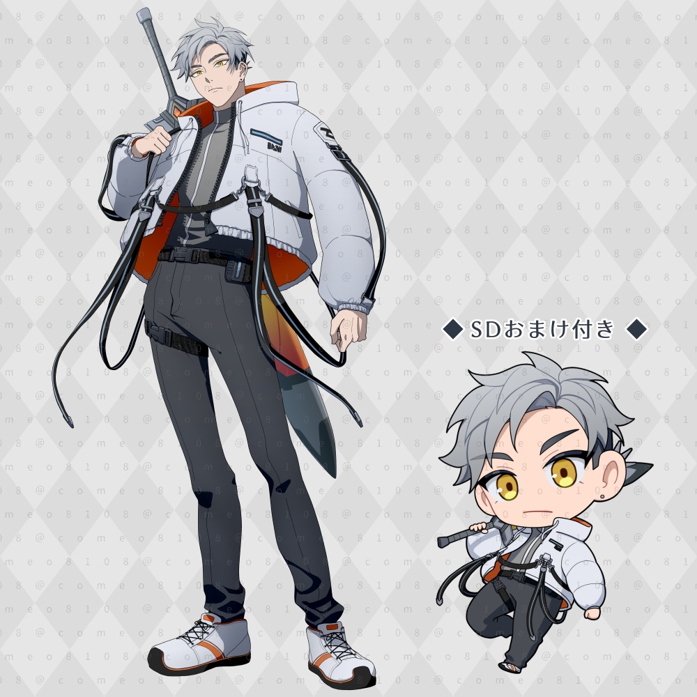 【立ち絵】サイバーでワイルドなお兄さん 表情差分6枚|パーツ分けPSD|戦闘立ち絵差分|SD付き ☆★Star 01★☆