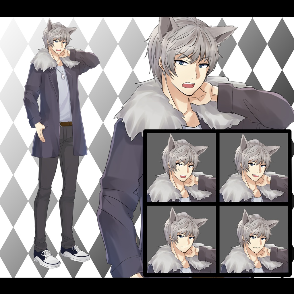 【立ち絵素材】男性立ち絵素材_青年_男性_全身_ケモミミ_シャツ