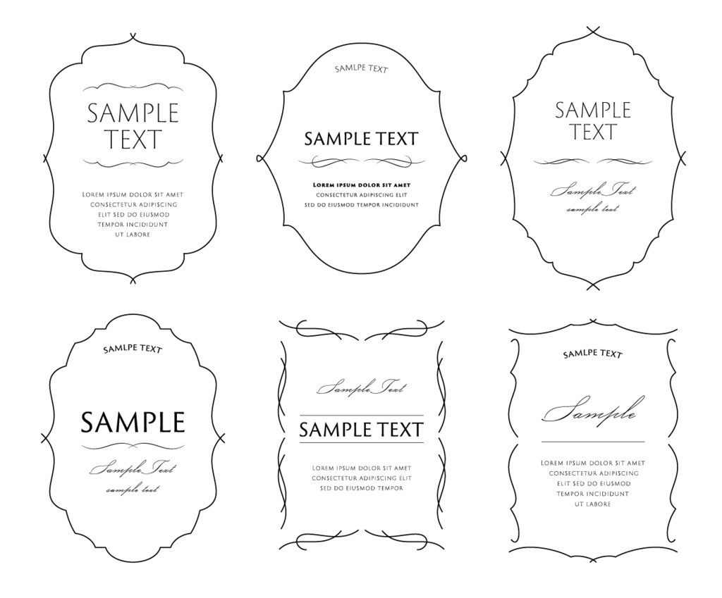 ベクター素材 線幅変更可能なクラシックなフレームと飾り枠のセット