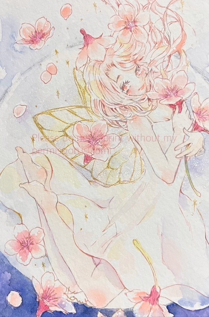 ポストカードサイズ原画-鱗粉を辿って-