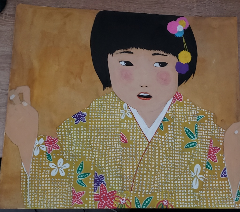オリジナル　イラスト　原画『着物の女の子』