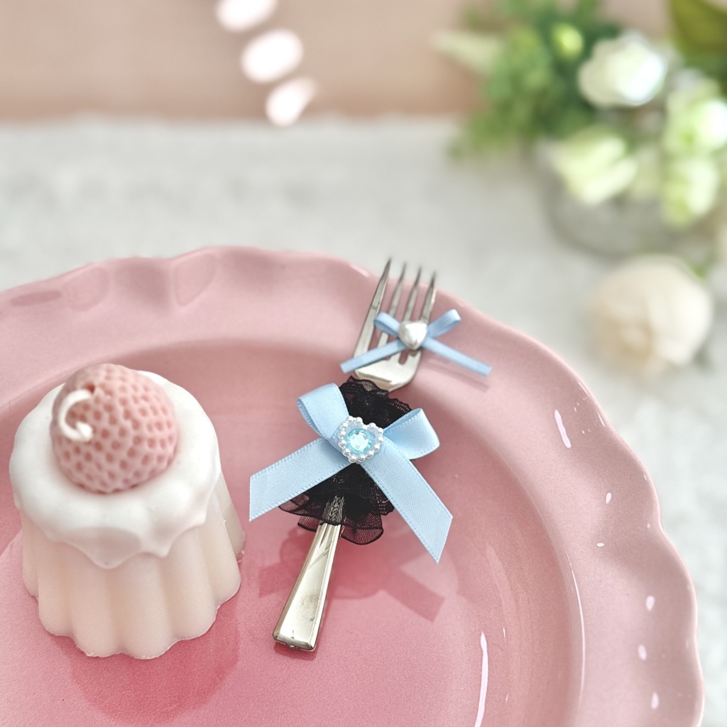 ♡ もぐもぐ フォーク ♡ シルバー ベビーブルー 水色 黒レース ぬい服 アイテム 装飾 16cm 15cm 12cm 11cm 10cm ぬいぐるみ服 おすわり 帽子 ボンネット