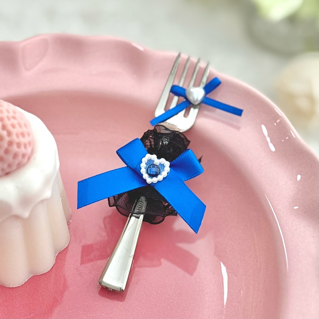 ♡ もぐもぐ フォーク ♡ シルバー ブルー 青 黒レース ぬい服 アイテム 装飾 16cm 15cm 12cm 11cm 10cm ぬいぐるみ服 おすわり 帽子 ボンネット