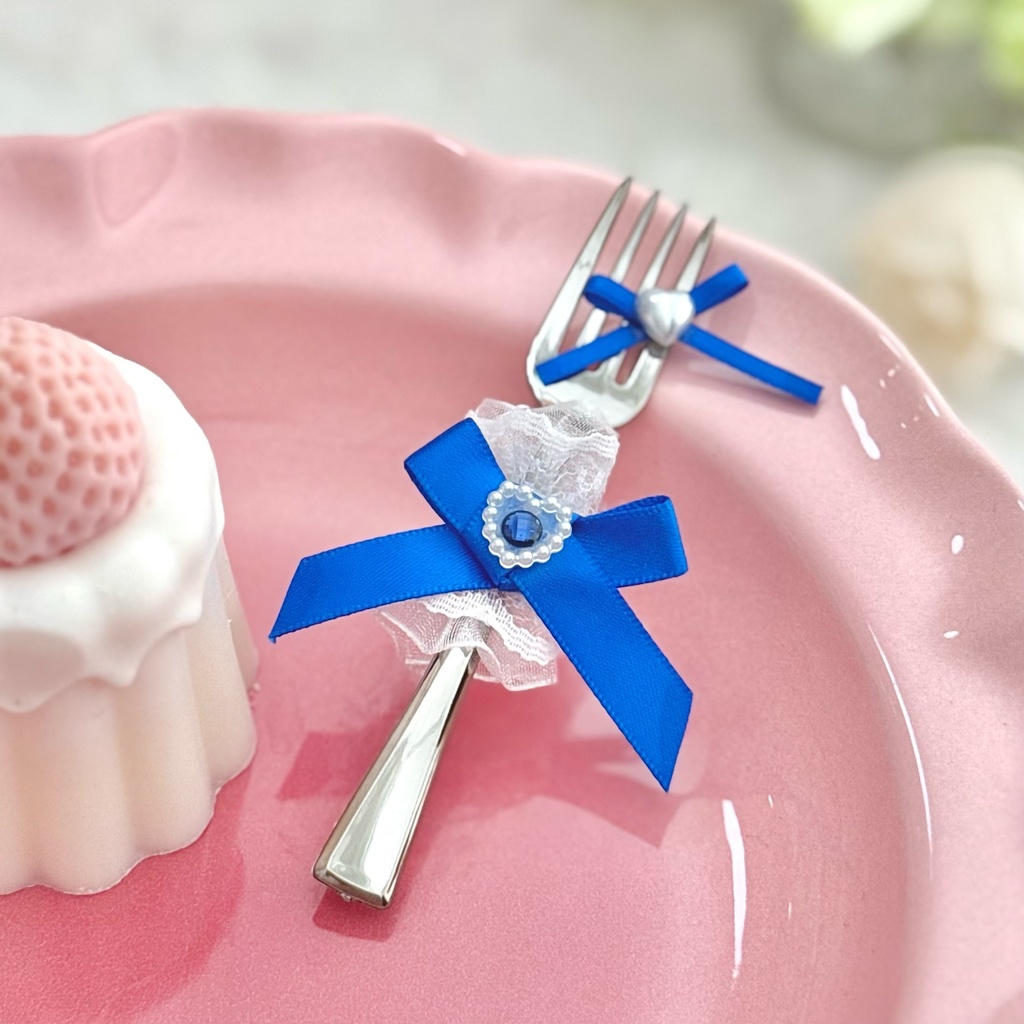 ♡ もぐもぐ フォーク ♡ シルバー ブルー 青 白レース ぬい服 アイテム 装飾 16cm 15cm 12cm 11cm 10cm ぬいぐるみ服 おすわり 帽子 ボンネット