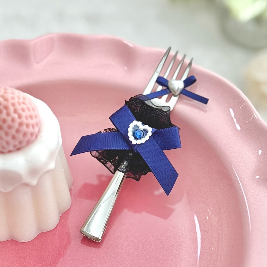 ♡ もぐもぐ フォーク ♡ シルバー ネイビー 紺色 藍色 黒レース ぬい服 アイテム 装飾 16cm 15cm 12cm 11cm 10cm ぬいぐるみ服 おすわり 帽子 ボンネット