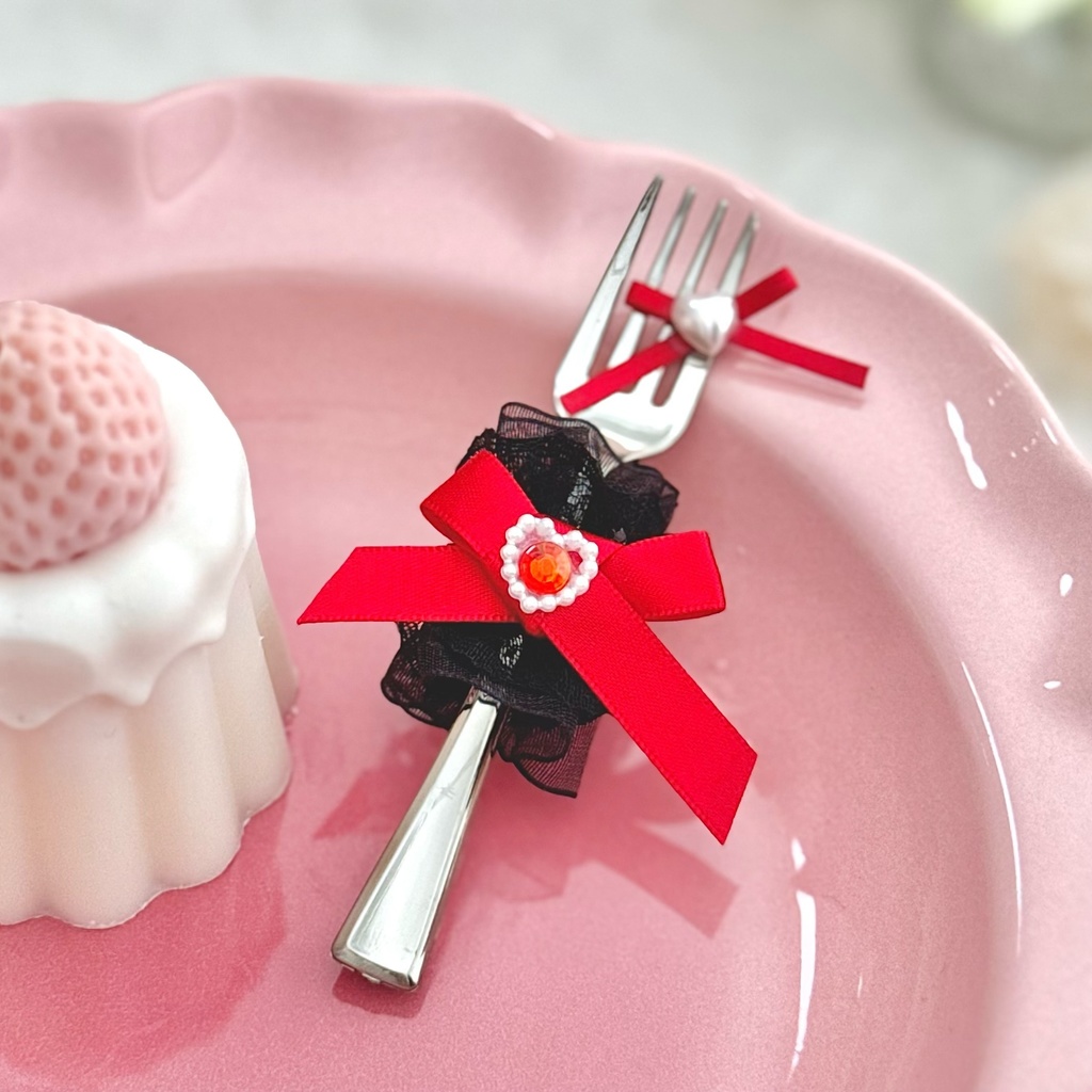 ♡ もぐもぐ フォーク ♡ シルバー レッド 赤 黒レース ぬい服 アイテム 装飾 16cm 15cm 12cm 11cm 10cm ぬいぐるみ服 おすわり 帽子 ボンネット