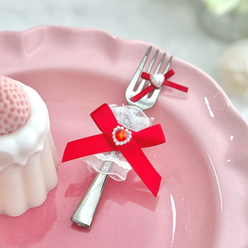 ♡ もぐもぐ フォーク ♡ シルバー レッド 赤 白レース ぬい服 アイテム 装飾 16cm 15cm 12cm 11cm 10cm ぬいぐるみ服 おすわり 帽子 ボンネット