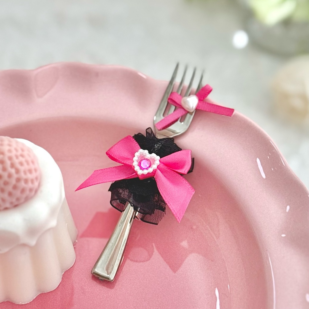 ♡ もぐもぐ フォーク ♡ シルバー ショッキングピンク 黒レース ぬい服 アイテム 装飾 16cm 15cm 12cm 11cm 10cm ぬいぐるみ服 おすわり 帽子 ボンネット