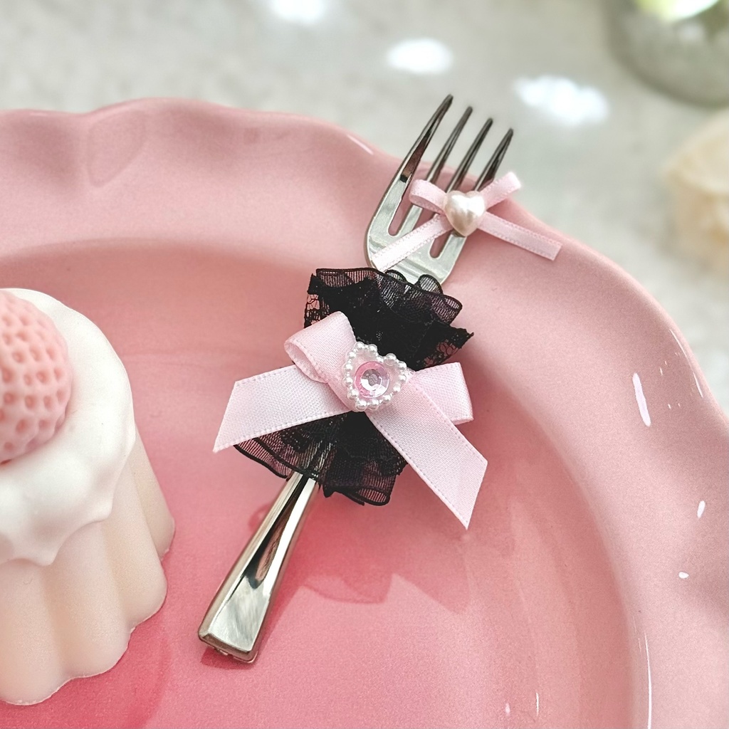 ♡ もぐもぐ フォーク ♡ シルバー ピンク 黒レース ぬい服 アイテム 装飾 16cm 15cm 12cm 11cm 10cm ぬいぐるみ服 おすわり 帽子 ボンネット