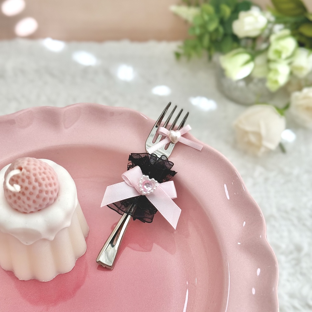 ♡ もぐもぐ フォーク ♡ シルバー ピンク 黒レース ぬい服 アイテム 装飾 16cm 15cm 12cm 11cm 10cm ぬいぐるみ服 おすわり 帽子 ボンネット