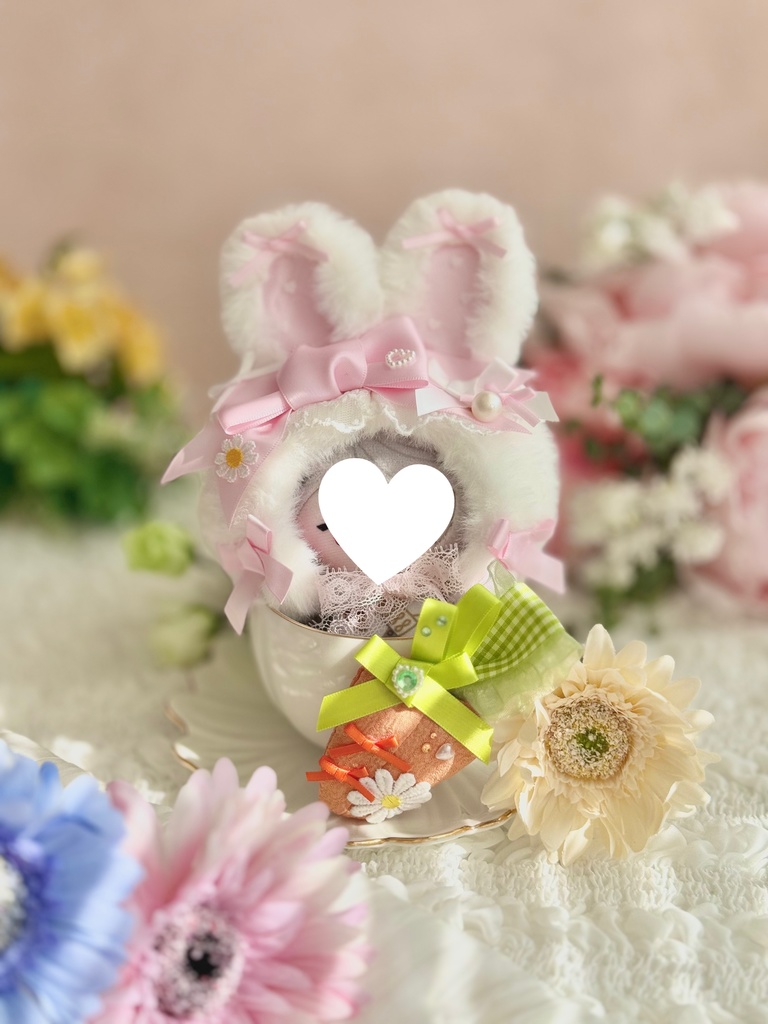 ♡ イースター バニー ボンネット ♡ ミントグリーン 黄緑 春 ぬい服 帽子 装飾 12cm 11cm 10cm ぬいぐるみ服 おすわり うさぎ