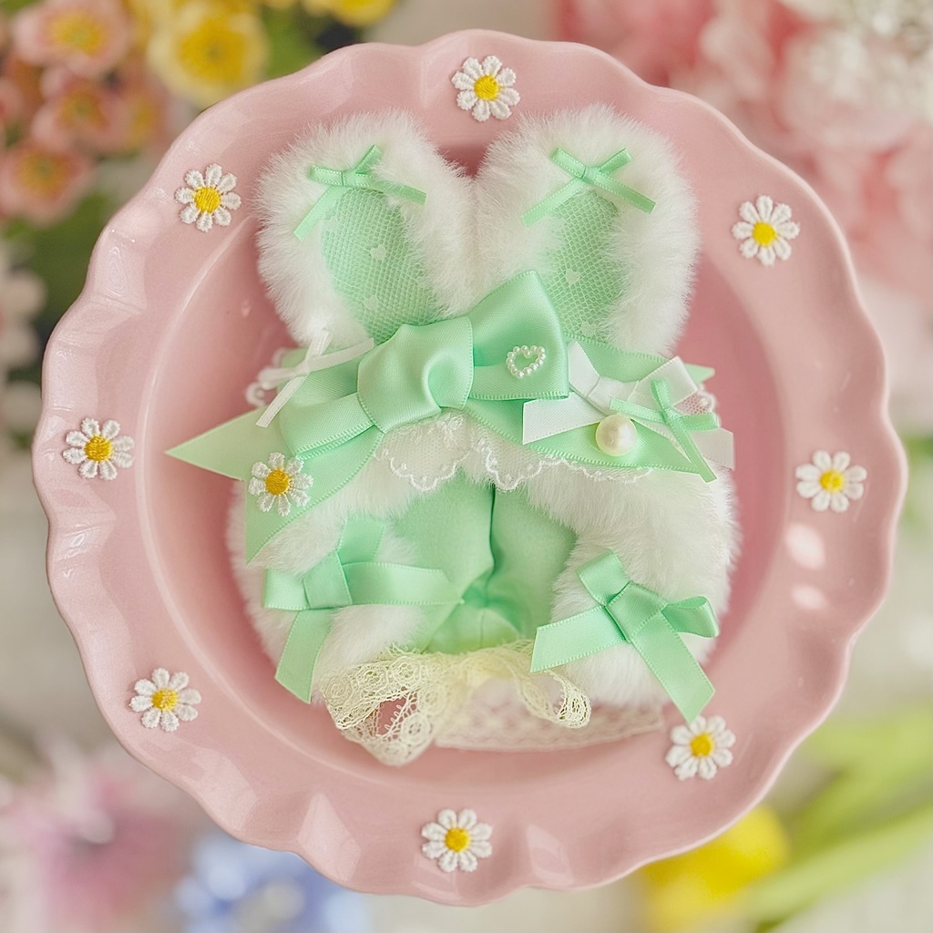 ♡ イースター バニー ボンネット ♡ ミントグリーン 黄緑 春 ぬい服 帽子 装飾 12cm 11cm 10cm ぬいぐるみ服 おすわり うさぎ