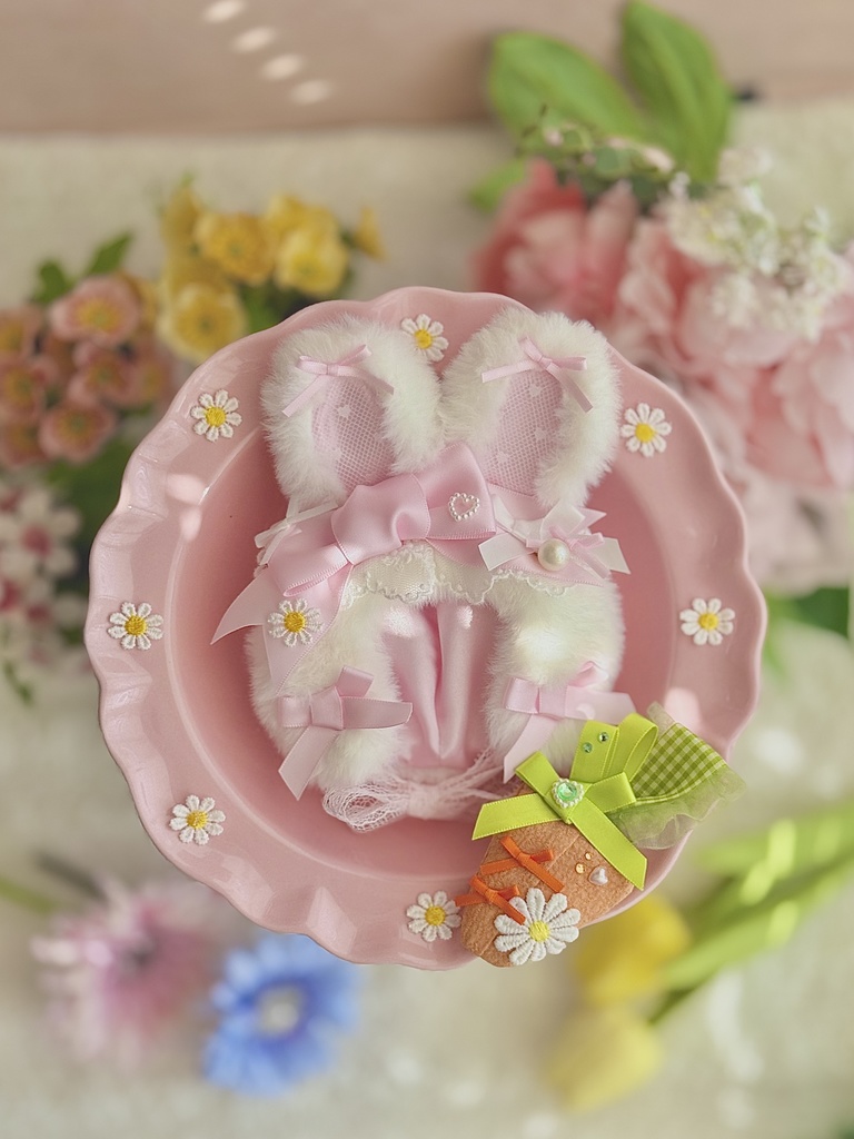 ♡ イースター バニー ボンネット キャロット セット♡ ピンク 春 ぬい服 帽子 装飾 12cm 11cm 10cm 14cm ぬいぐるみ服 おすわり うさぎ
