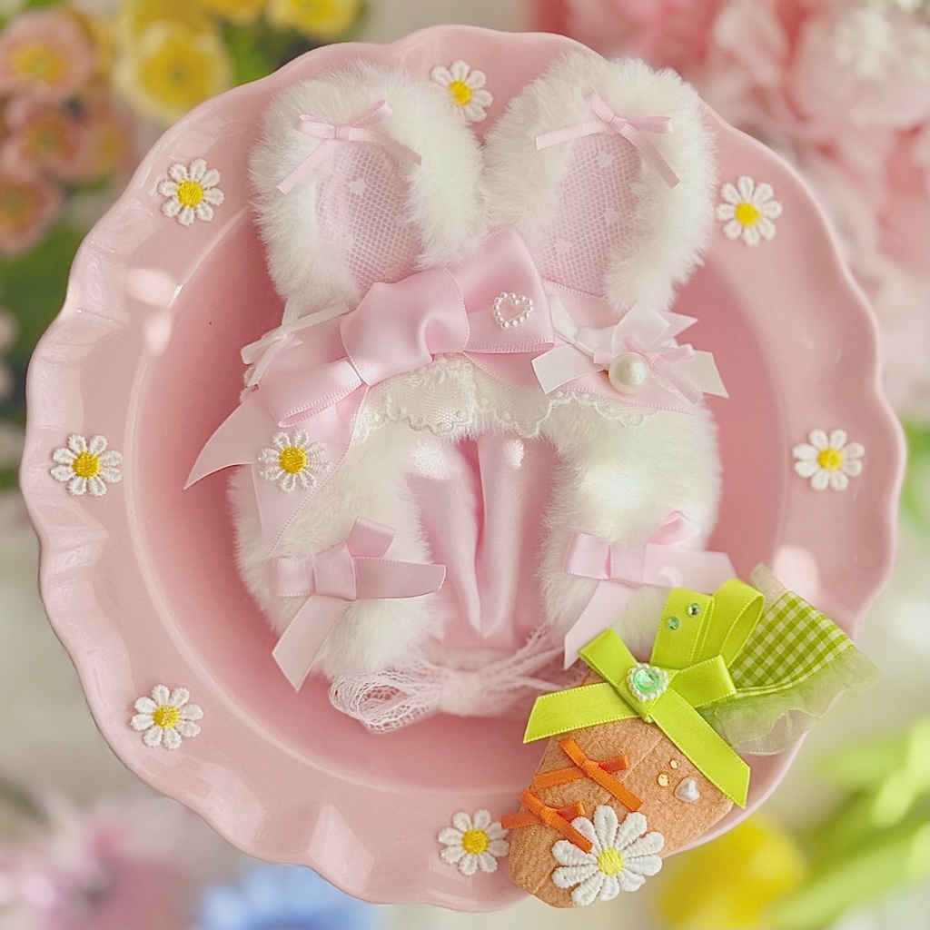 ♡ イースター バニー ボンネット キャロット セット♡ ピンク 春 ぬい服 帽子 装飾 12cm 11cm 10cm 14cm ぬいぐるみ服 おすわり うさぎ