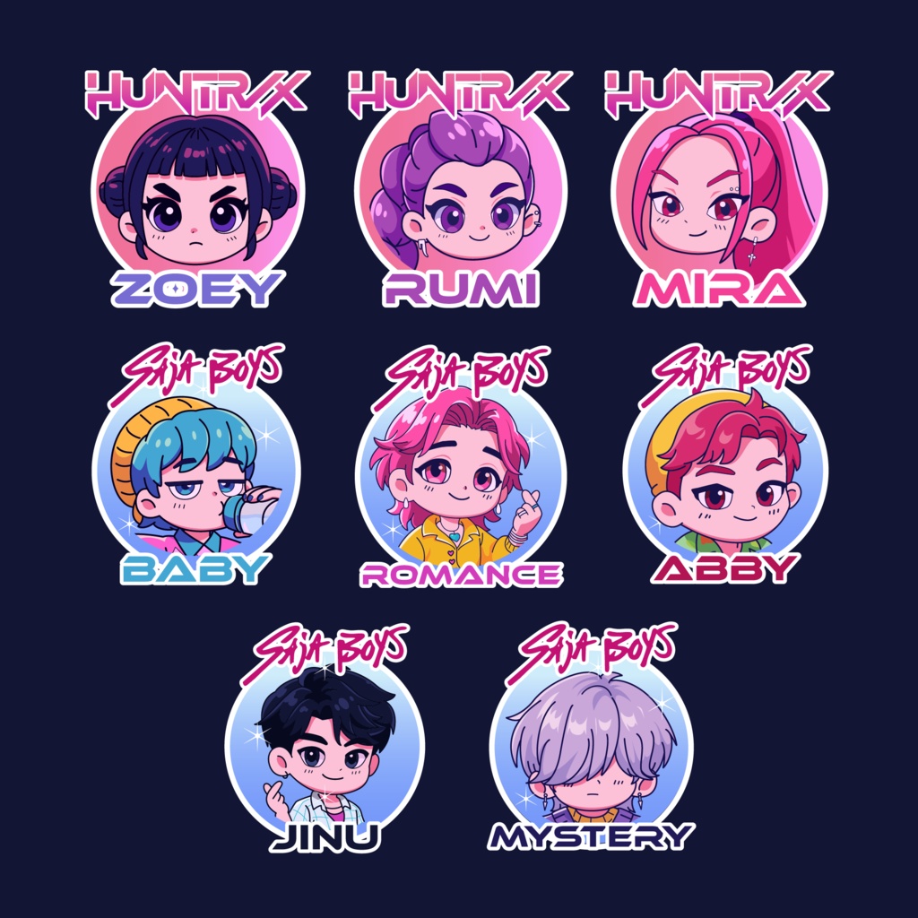 K-Pop Demon Hunters Fanart Sticker Bundle | Vector Art | Headshot Chibi Style