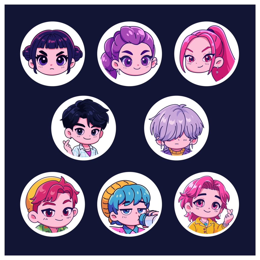  Fanart Sticker Bundle | Vector Art | Headshot Avatar Chibi Style