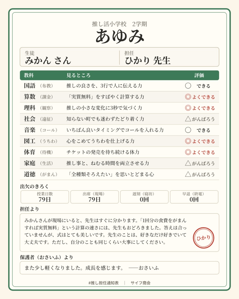推しが担任なら、通知表はこうなる｜推し担任通知表メーカー【完全版】