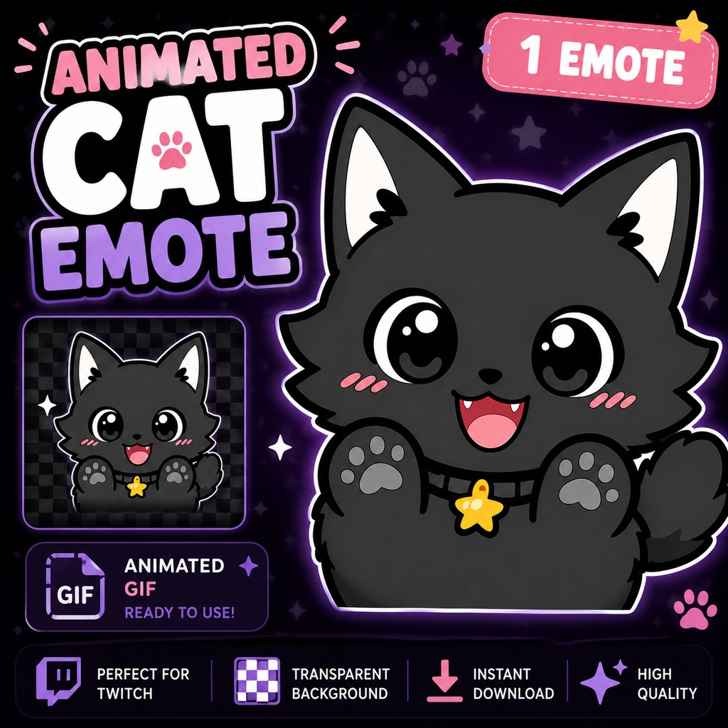 [Animated GIF] Black Cat Twitch Emote | Instant Download
