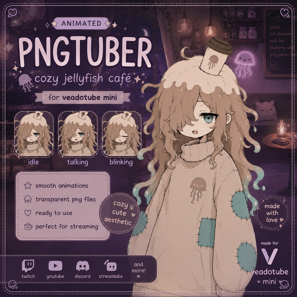 Cozy Jellyfish Café Animated PNGTuber | Veadotube Mini