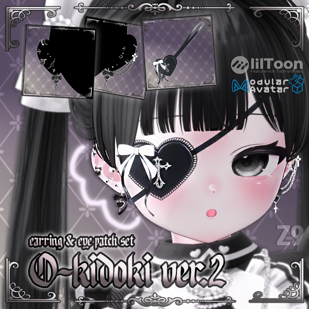 [VRC] 12アバター対応  [O-kidoki.ver2] earring&eyepatch Set