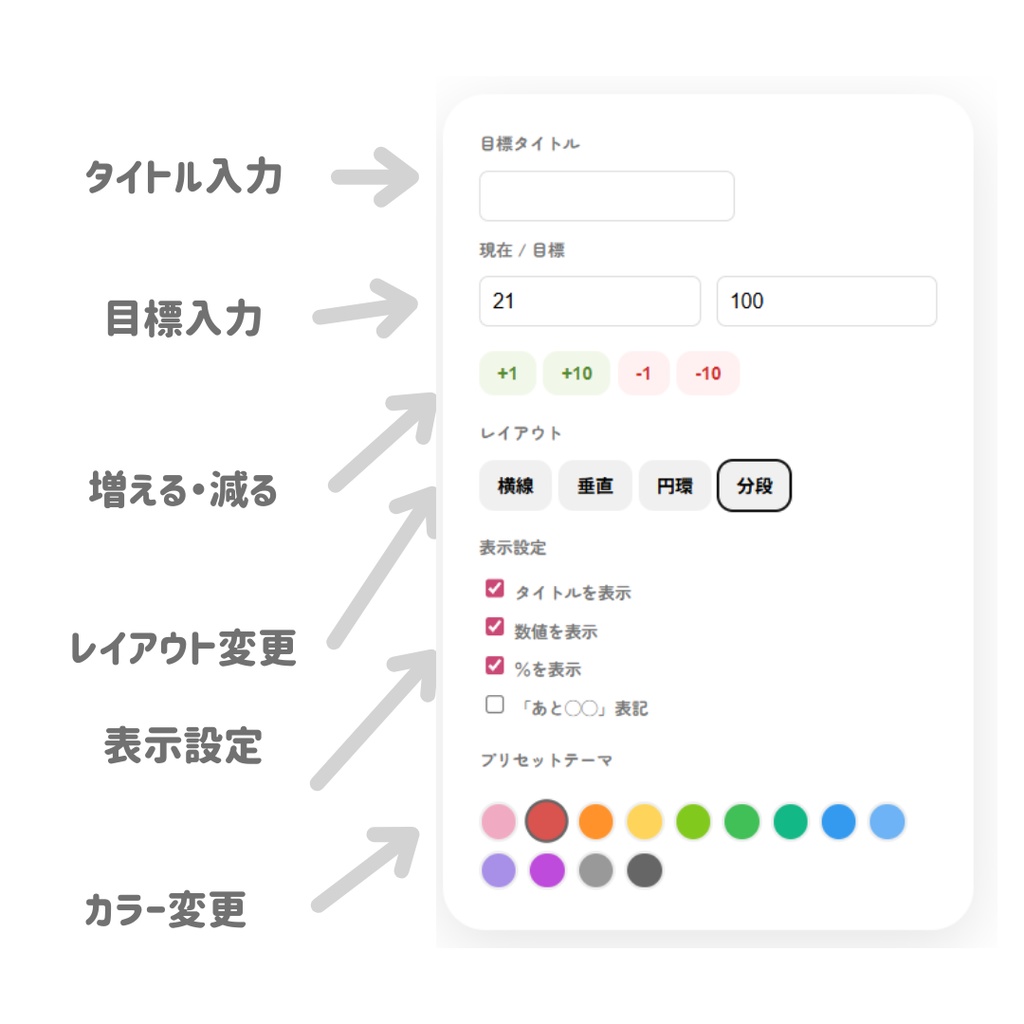 【OBS用/HTML】進捗トラッカー Pro|4レイアウト対応・16色搭載