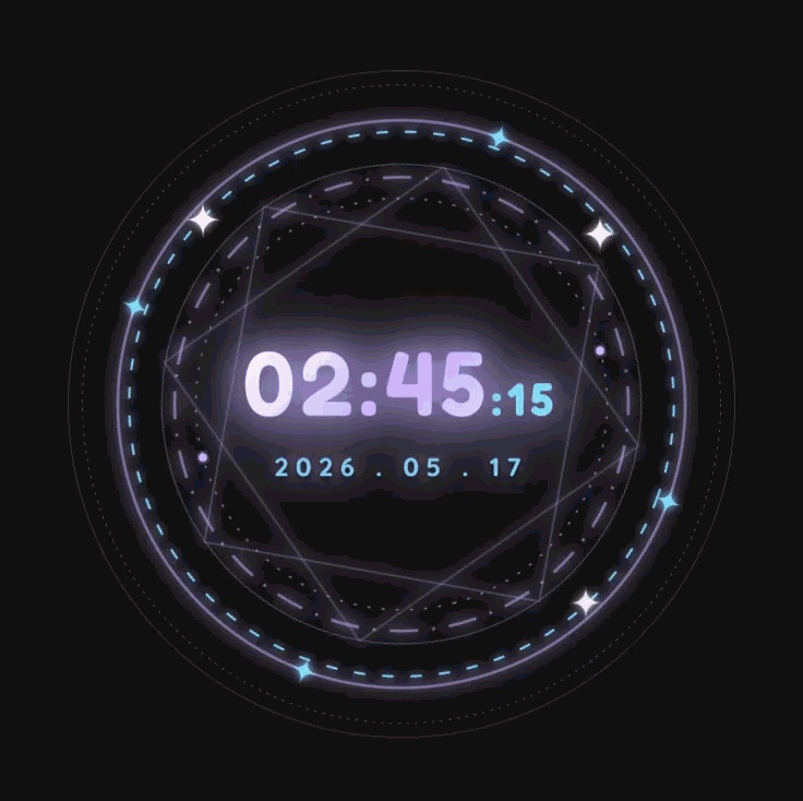 【OBS用】魔法少女風 魔法陣 デジタル動く時計 / HTML Digital Clock 🪄✨