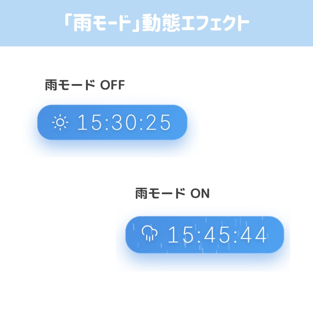 【OBS/HTML】iOS風天気時計ウィジェット | 時間連動カラー変更・雨エフェクト搭載【配信素材】