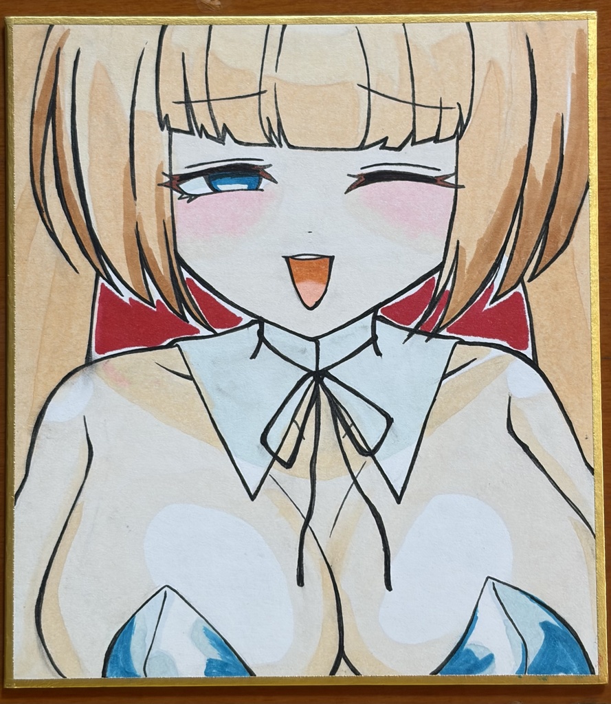 ボンバーガール セピア 小色紙 手描き