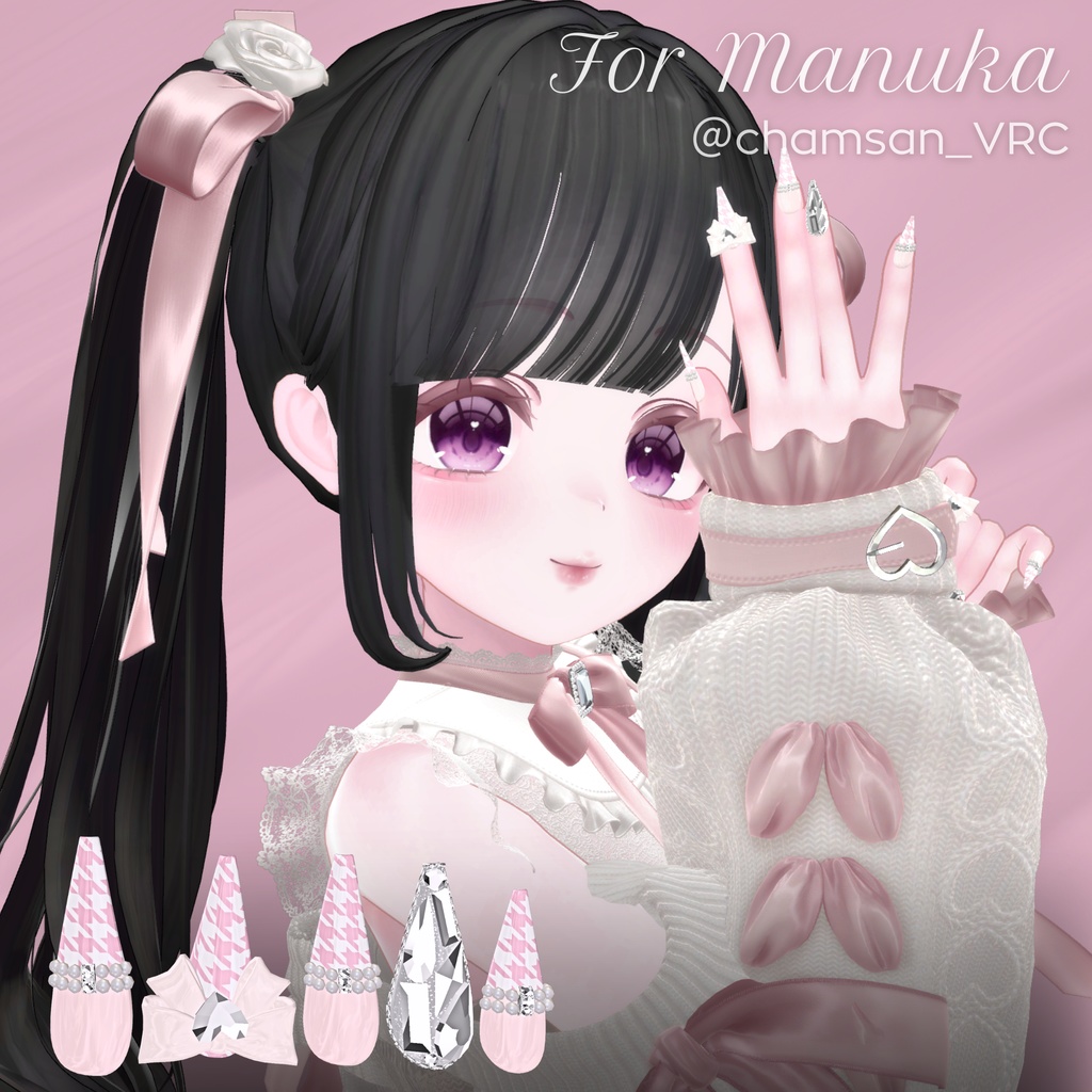 【12/6までSALE✨️】18アバター対応RibbonJewelnail【MA対応ネイルチップ】