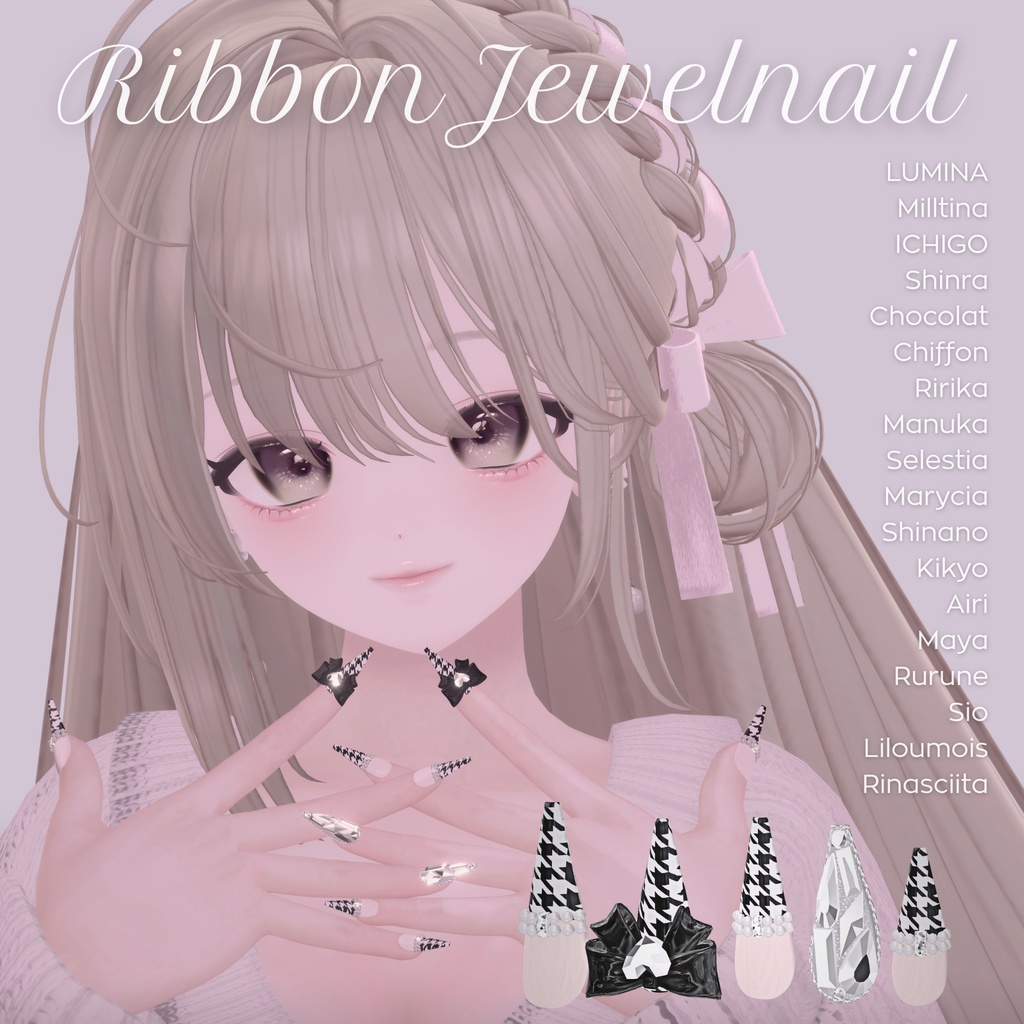 【MA対応ネイルチップ】 22アバター対応RibbonJewelnail