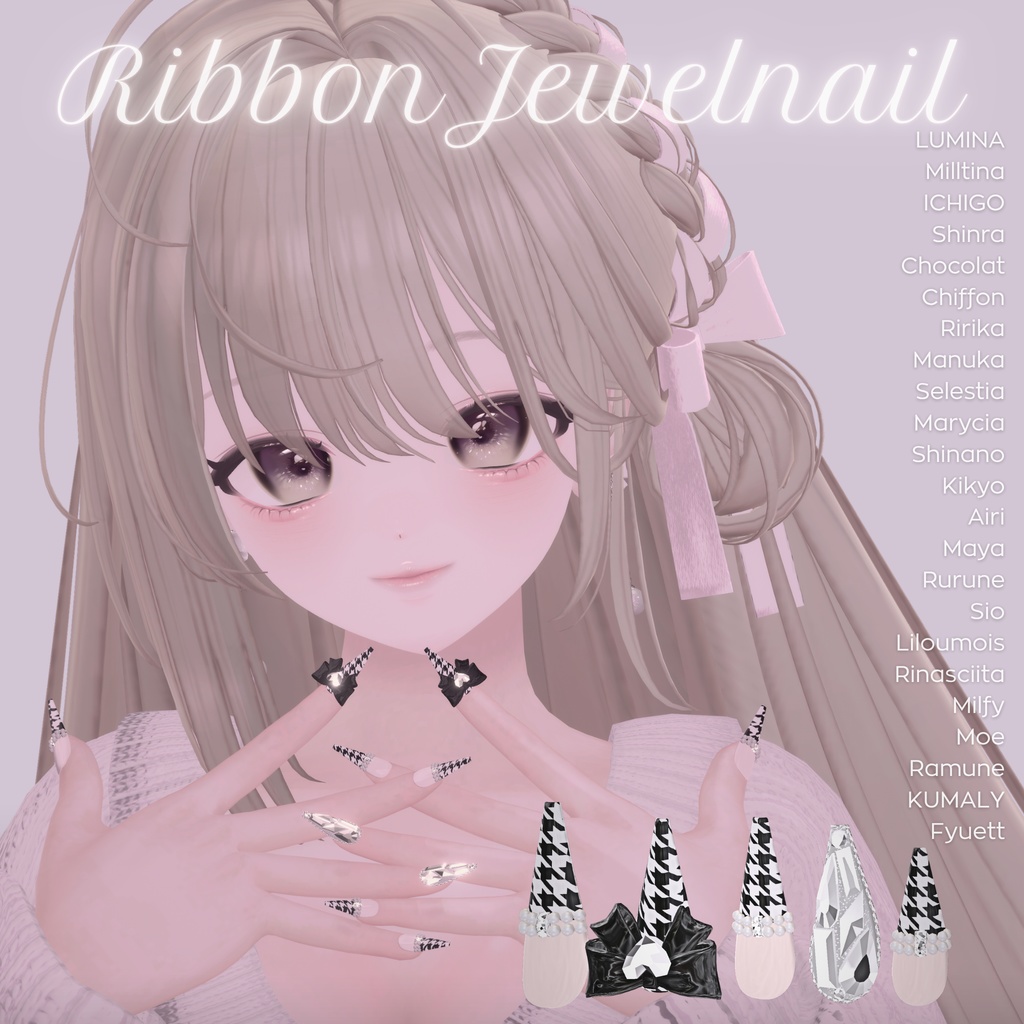 23アバター対応🎀RibbonJewelnail【MA対応ネイルチップ】
