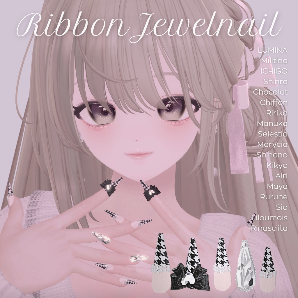 【12/6までSALE✨️】18アバター対応RibbonJewelnail【MA対応ネイルチップ】