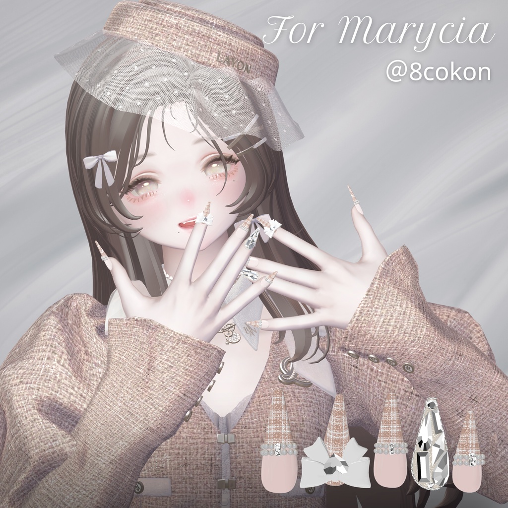 【12/6までSALE✨️】18アバター対応RibbonJewelnail【MA対応ネイルチップ】