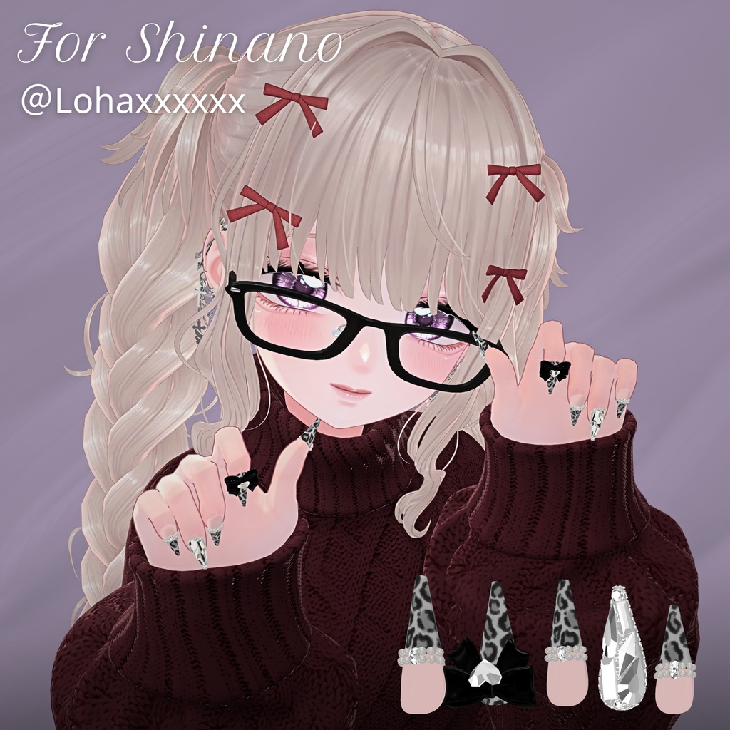 【12/6までSALE✨️】18アバター対応RibbonJewelnail【MA対応ネイルチップ】