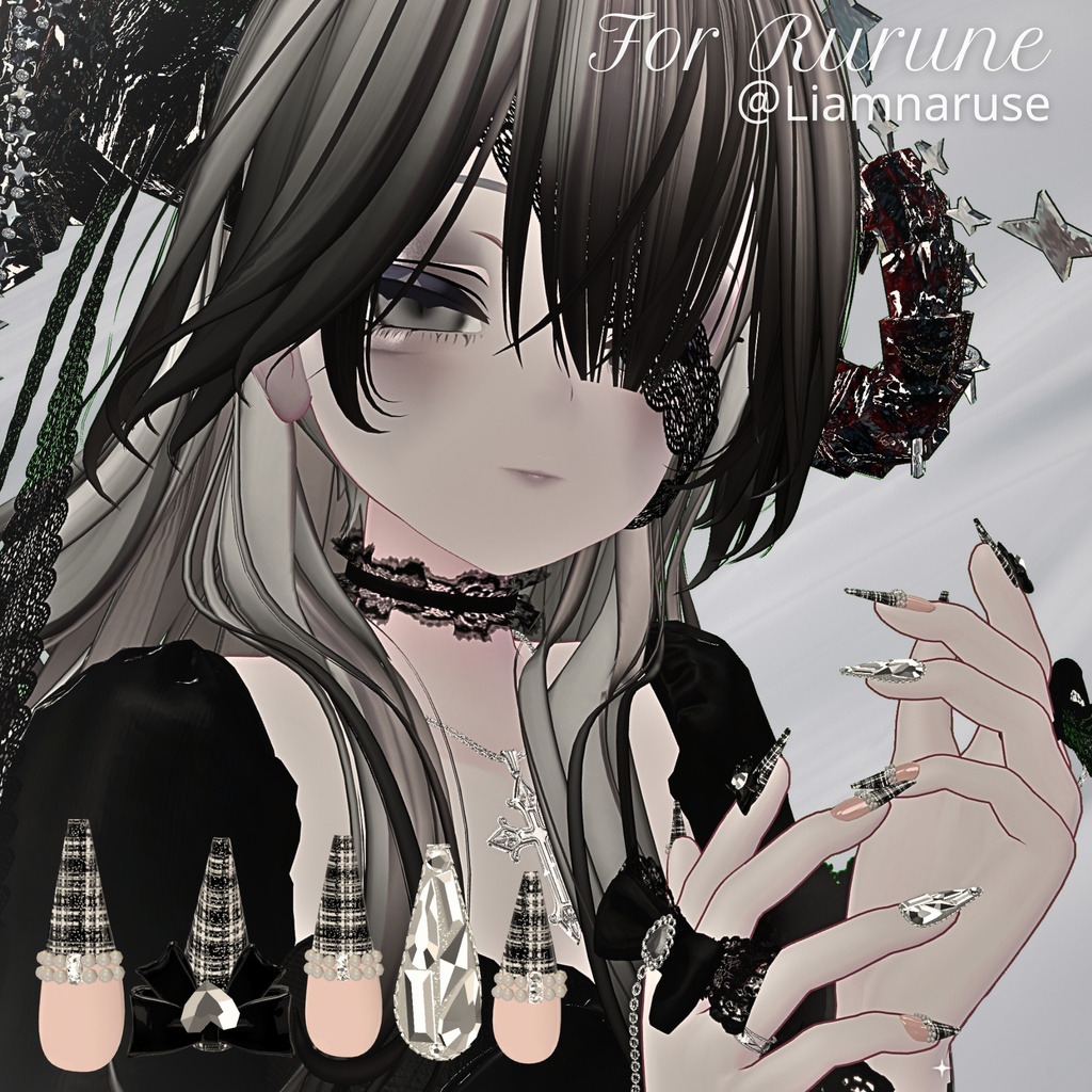 【12/6までSALE✨️】18アバター対応RibbonJewelnail【MA対応ネイルチップ】