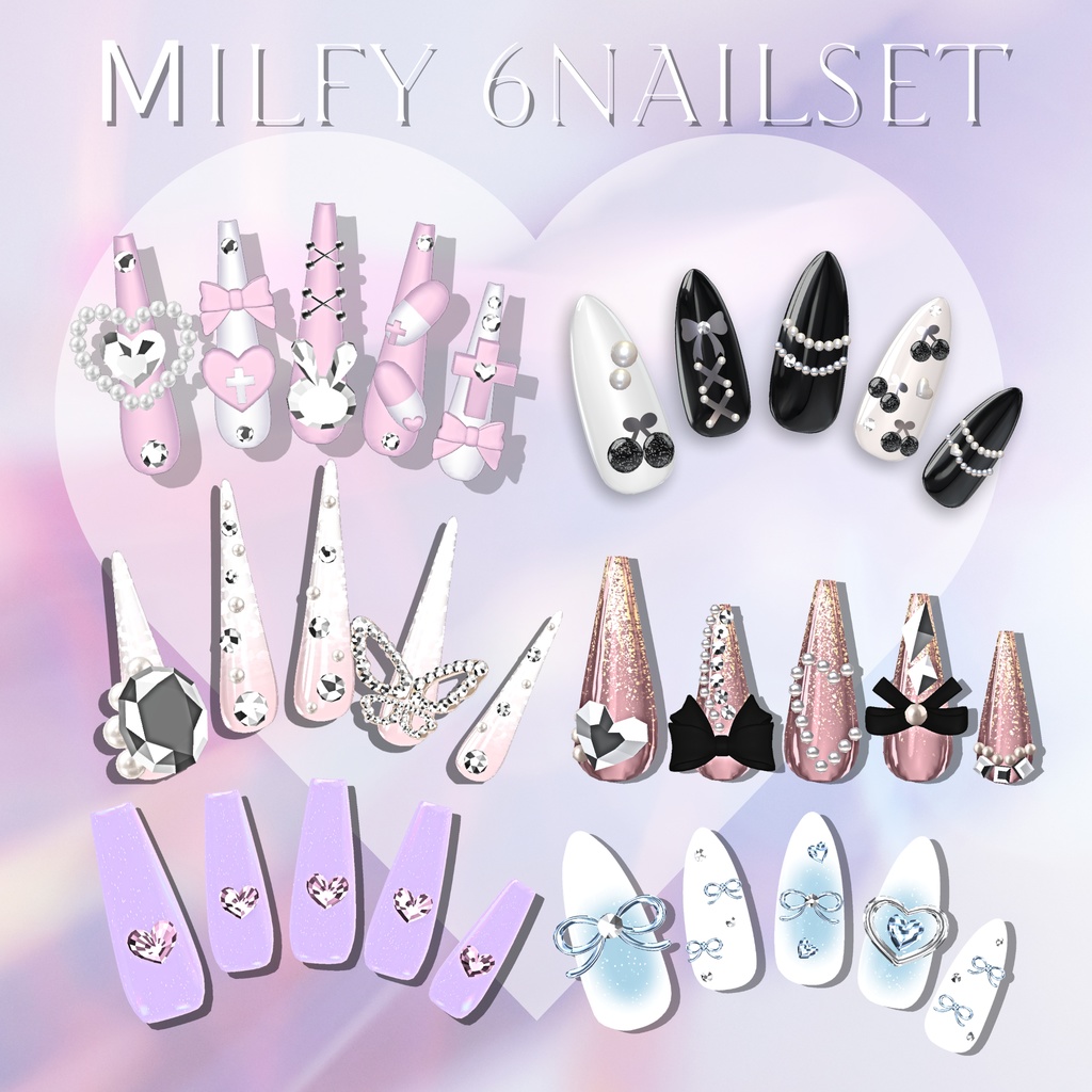 【12/24までSALE🎀】ミルフィちゃん対応6種類ネイルチップセット【フルパックはおまけネイル付き】