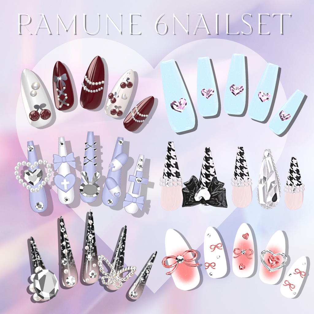 【1/3までSALE✨️】ラムネちゃん対応６種類ネイルチップセット【フルパックはおまけネイル付き】