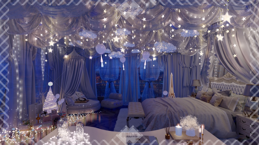 【Vtuber/動く配信背景】銀河お祝い 寝室 PV Game VTB